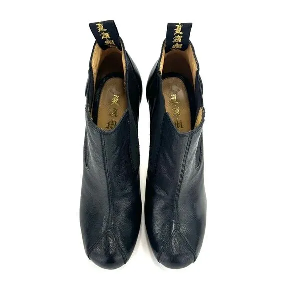 L.A.M.B. BLACK LEATHER PLATFORM STILETTO HEEL CHELSEA BOOTIES/ANKLE BOOTS