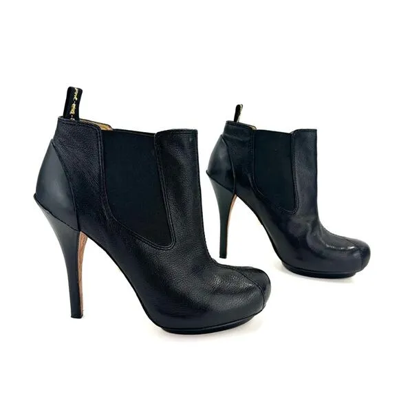L.A.M.B. BLACK LEATHER PLATFORM STILETTO HEEL CHELSEA BOOTIES/ANKLE BOOTS