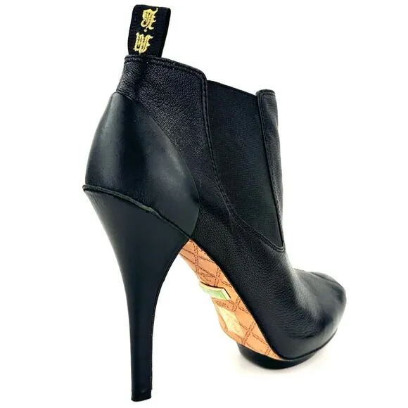L.A.M.B. BLACK LEATHER PLATFORM STILETTO HEEL CHELSEA BOOTIES/ANKLE BOOTS