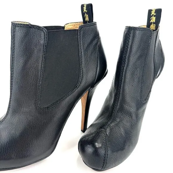 L.A.M.B. BLACK LEATHER PLATFORM STILETTO HEEL CHELSEA BOOTIES/ANKLE BOOTS