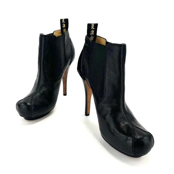 L.A.M.B. BLACK LEATHER PLATFORM STILETTO HEEL CHELSEA BOOTIES/ANKLE BOOTS