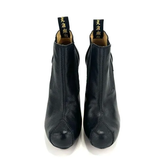 L.A.M.B. BLACK LEATHER PLATFORM STILETTO HEEL CHELSEA BOOTIES/ANKLE BOOTS