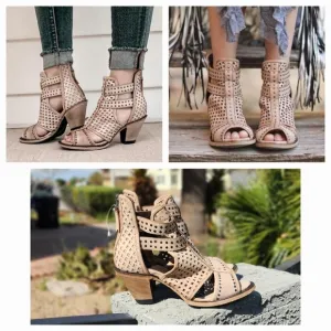 Lane Boots Artesia Cut Out Ankle Bootie‎ Western Cowgirl Beige