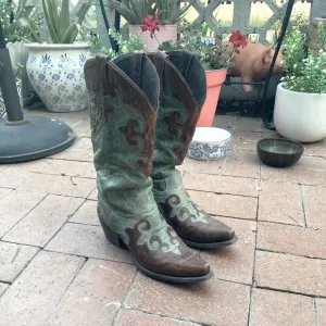 Lane “Dawson” Boots.  Turquoise and brown size 8