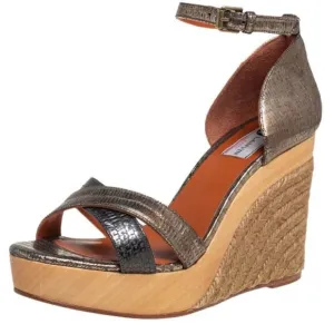 Lanvin Golden Metallic Leather Wedge Sandals Size 40 Lanvin