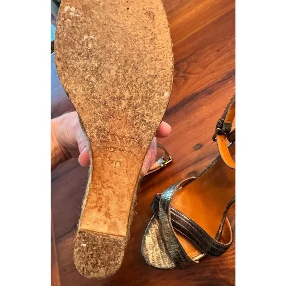 Lanvin Golden Metallic Leather Wedge Sandals Size 40 Lanvin