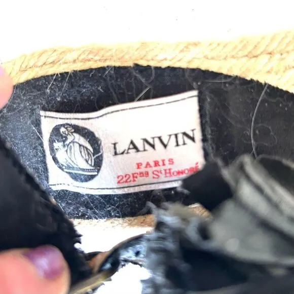 Lanvin Black and Tan Sandals with Floral Detail