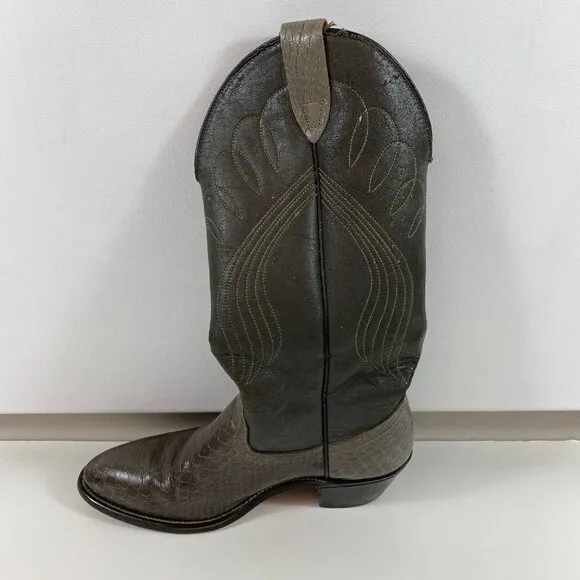 Laredo Womens Western Cowboy Brown Snakeskin Leather Boots 2&quot; Heel Size 9