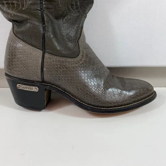 Laredo Womens Western Cowboy Brown Snakeskin Leather Boots 2&quot; Heel Size 9