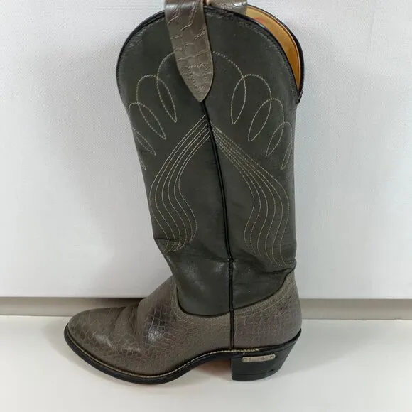 Laredo Womens Western Cowboy Brown Snakeskin Leather Boots 2&quot; Heel Size 9