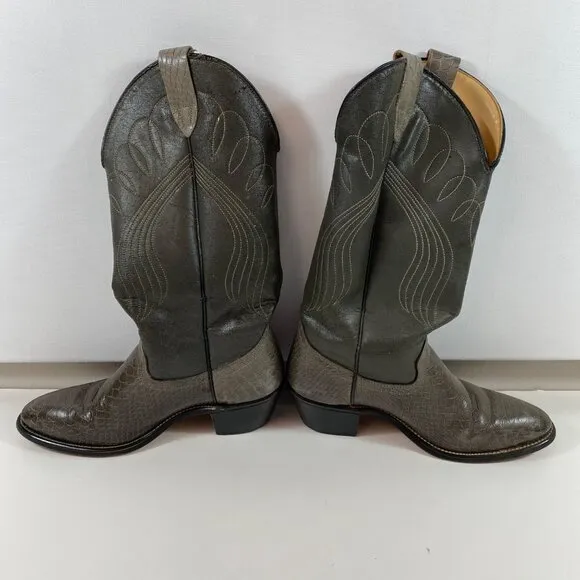 Laredo Womens Western Cowboy Brown Snakeskin Leather Boots 2&quot; Heel Size 9