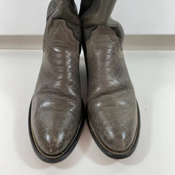 Laredo Womens Western Cowboy Brown Snakeskin Leather Boots 2&quot; Heel Size 9