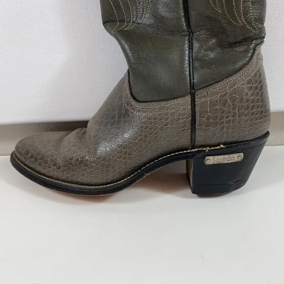 Laredo Womens Western Cowboy Brown Snakeskin Leather Boots 2&quot; Heel Size 9