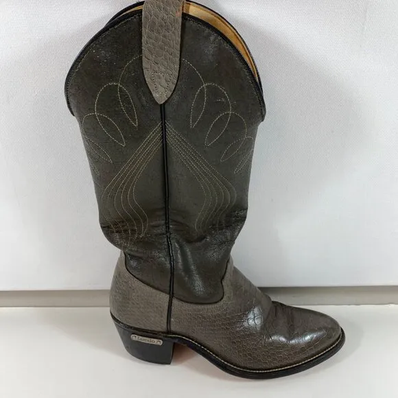 Laredo Womens Western Cowboy Brown Snakeskin Leather Boots 2&quot; Heel Size 9