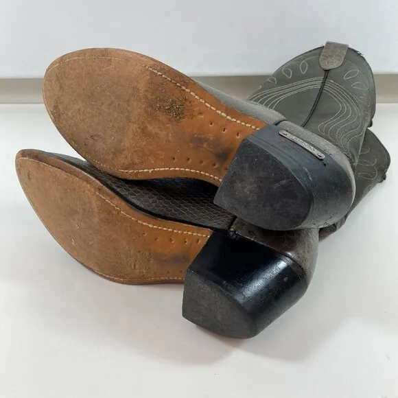 Laredo Womens Western Cowboy Brown Snakeskin Leather Boots 2&quot; Heel Size 9