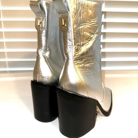 Larroude James silver Crinkle Leather ankle Boots 5.5