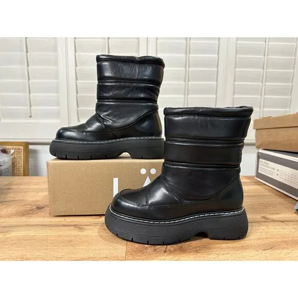 LAST Fergie Leather Warm Lining Black Boots Size 4 Kids 5.5 W US 36 EU NIB Cozy