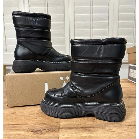 LAST Fergie Leather Warm Lining Black Boots Size 4 Kids 5.5 W US 36 EU NIB Cozy