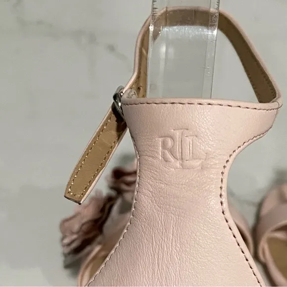 Lauren Ralph Lauren Allie Floral Leather Sandals Soft Pink Women’s Size 8B New