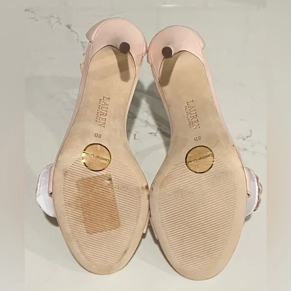 Lauren Ralph Lauren Allie Floral Leather Sandals Soft Pink Women’s Size 8B New