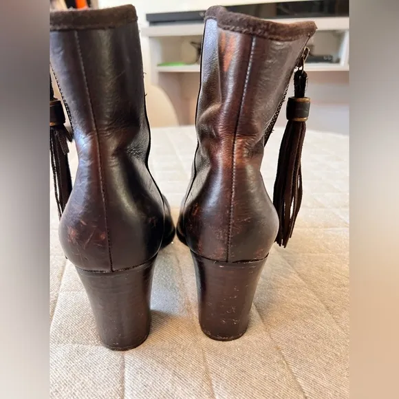 Lauren RALPH LAUREN Brown Sz 8B Heeled Ankle Side Zip Leather Boots