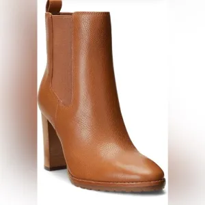 Lauren Ralph Lauren Elegant Tan Leather Ankle Boots