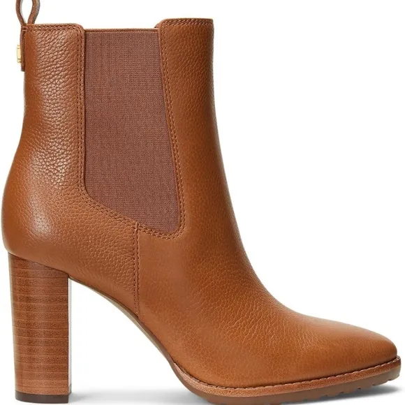 Lauren Ralph Lauren Elegant Tan Leather Ankle Boots