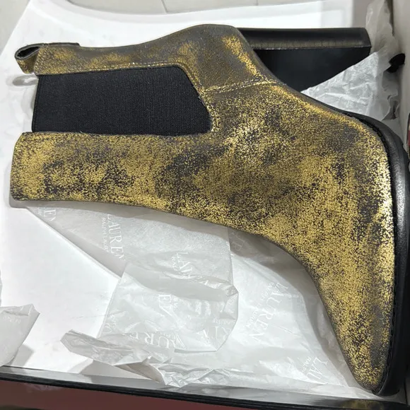 Lauren Ralph Lauren Mylah Distressed Metallic Womens Ankle Chelsea Boots 6.5