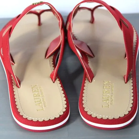 Lauren Ralph Lauren Rosalind Thong Sandals Flip Flops Women 10B Red Monogram NEW