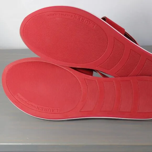 Lauren Ralph Lauren Rosalind Thong Sandals Flip Flops Women 10B Red Monogram NEW