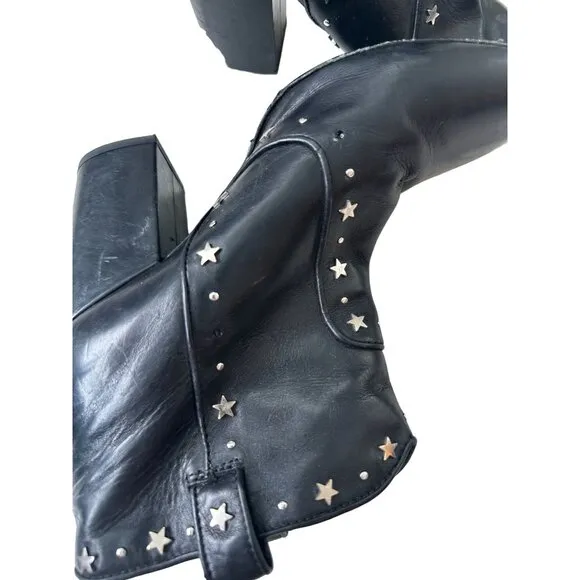 LAURENCE DECADE Black Leather Star Studded Ankle Boots Size 38.5/8.5