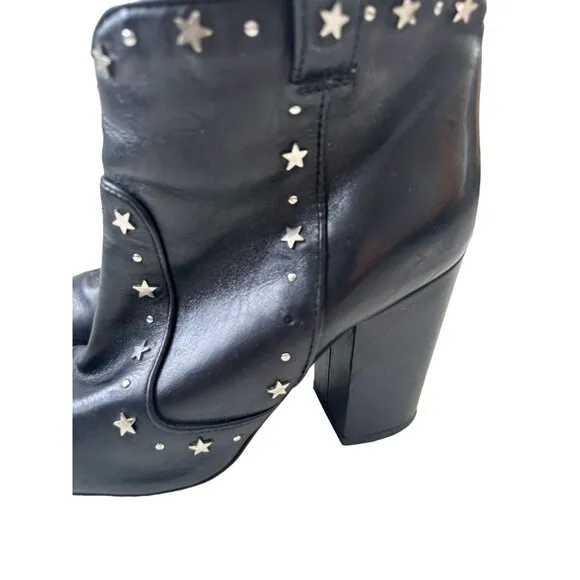 LAURENCE DECADE Black Leather Star Studded Ankle Boots Size 38.5/8.5