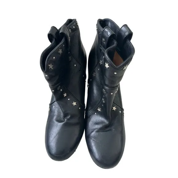 LAURENCE DECADE Black Leather Star Studded Ankle Boots Size 38.5/8.5