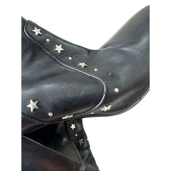 LAURENCE DECADE Black Leather Star Studded Ankle Boots Size 38.5/8.5