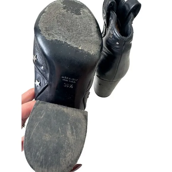 LAURENCE DECADE Black Leather Star Studded Ankle Boots Size 38.5/8.5