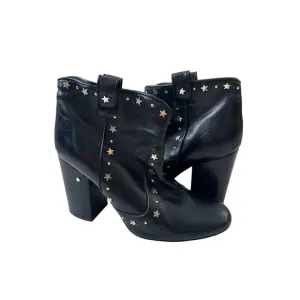 LAURENCE DECADE Black Leather Star Studded Ankle Boots Size 38.5/8.5