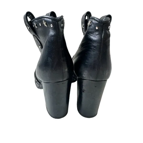 LAURENCE DECADE Black Leather Star Studded Ankle Boots Size 38.5/8.5