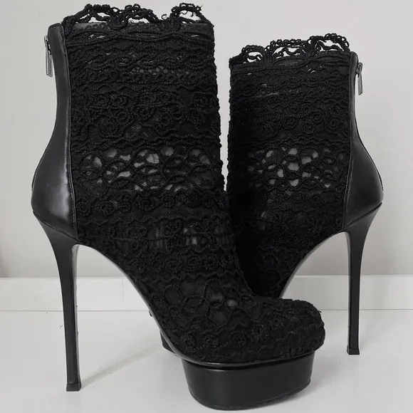 Le Silla Embroidered Lace Platfrom Stiletto Ankle Boots 38 7.5 8 FARFETCH Italy