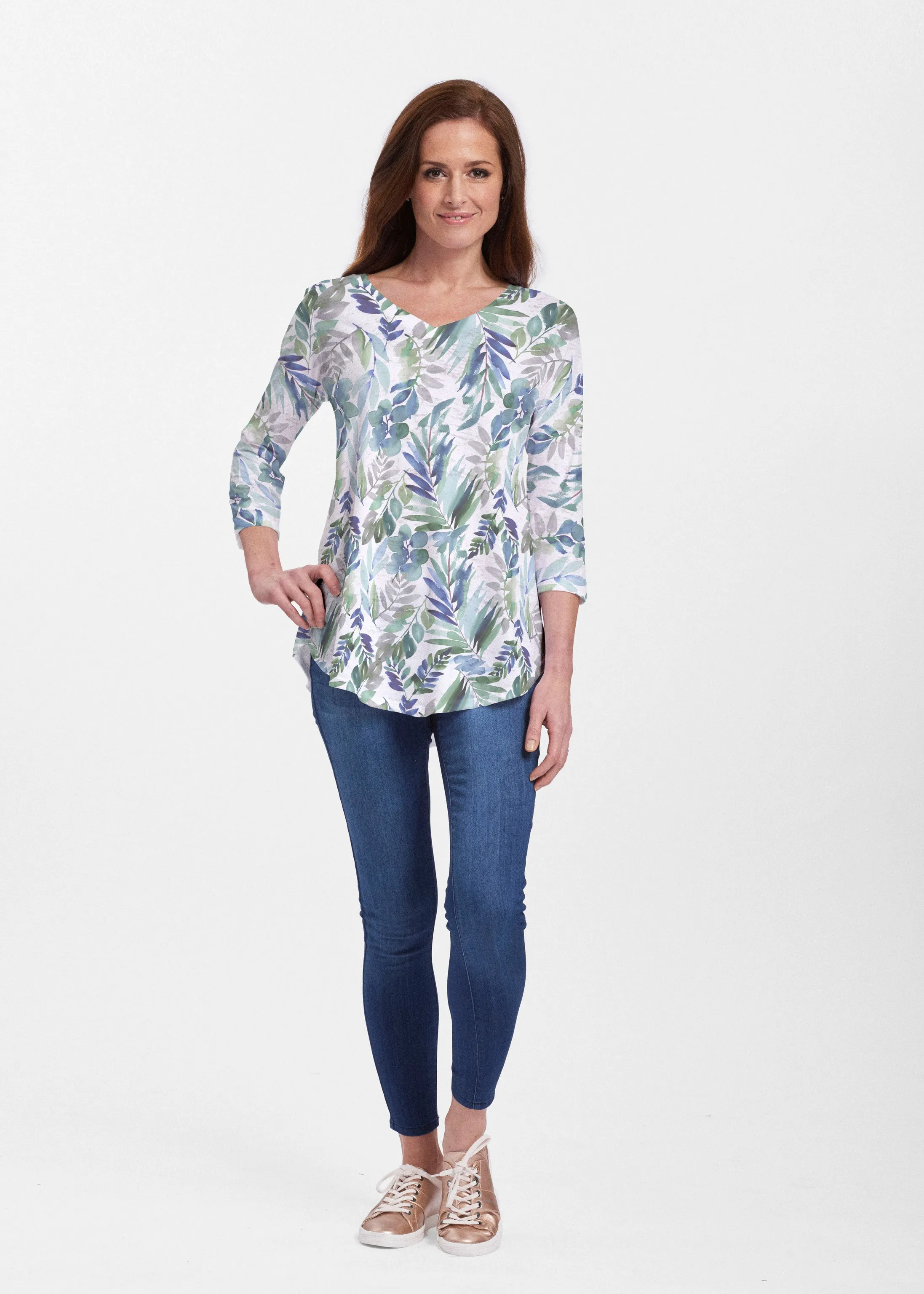 Leah Leaves (16258) ~ V-neck Flowy Tunic