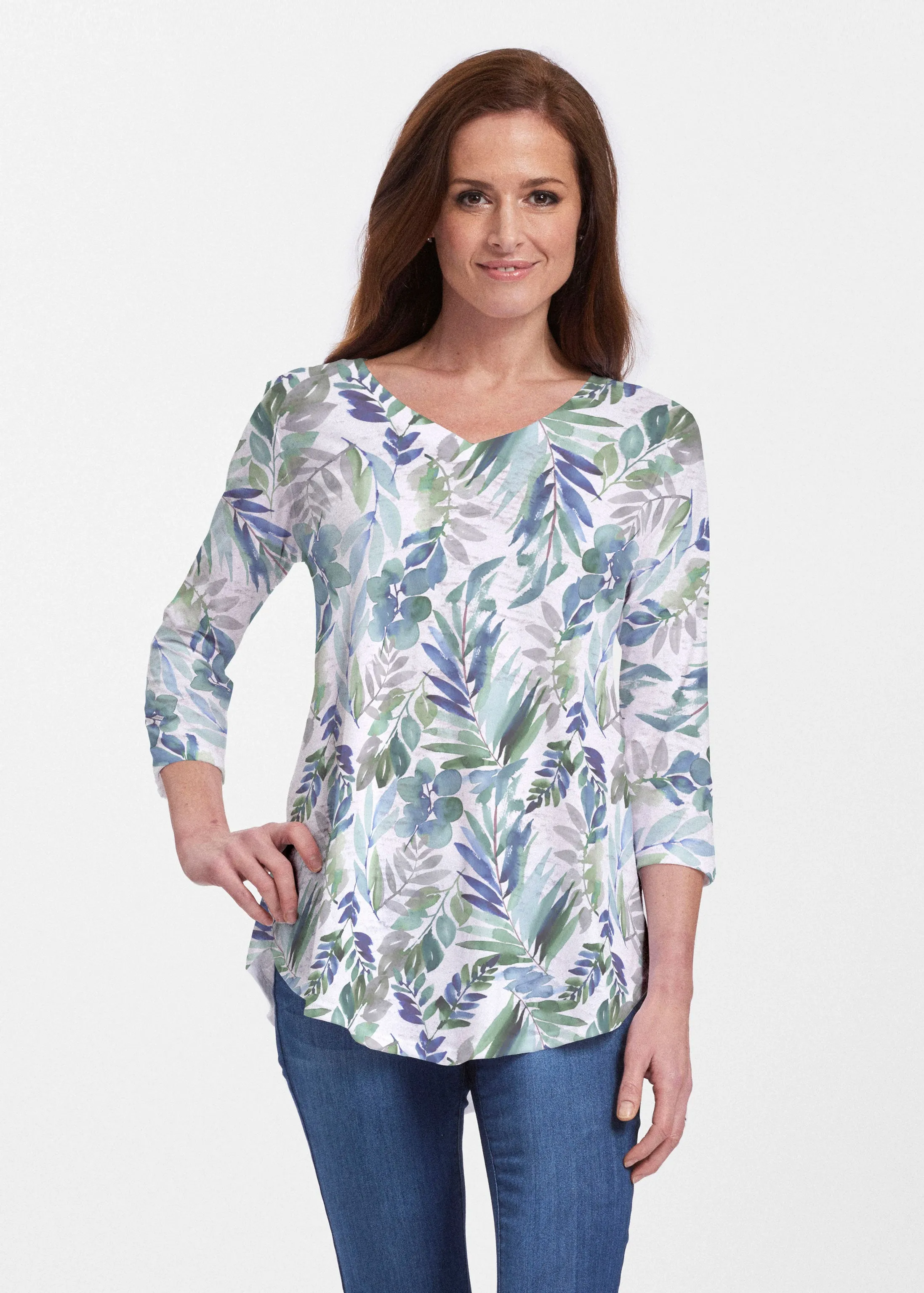 Leah Leaves (16258) ~ V-neck Flowy Tunic