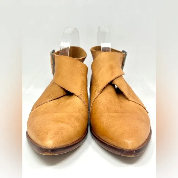 Leather Flat Pointy Wrap Around Ankle Boots