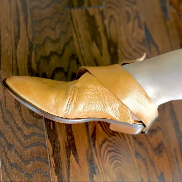 Leather Flat Pointy Wrap Around Ankle Boots