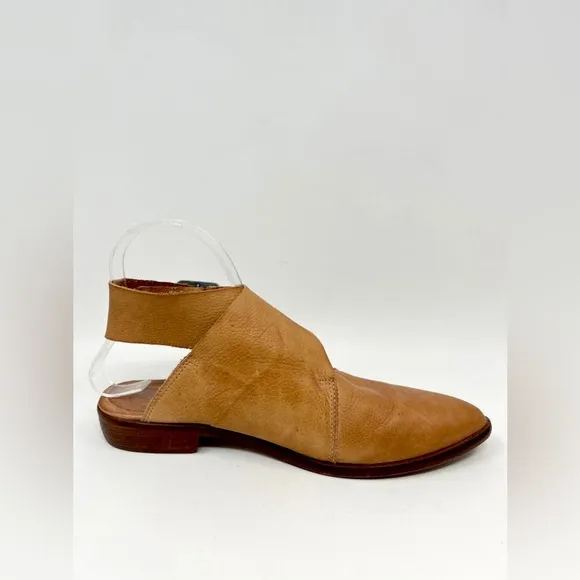 Leather Flat Pointy Wrap Around Ankle Boots