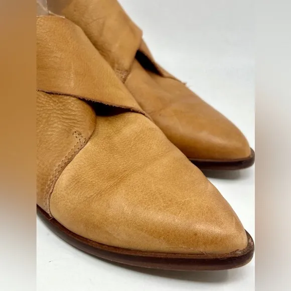 Leather Flat Pointy Wrap Around Ankle Boots