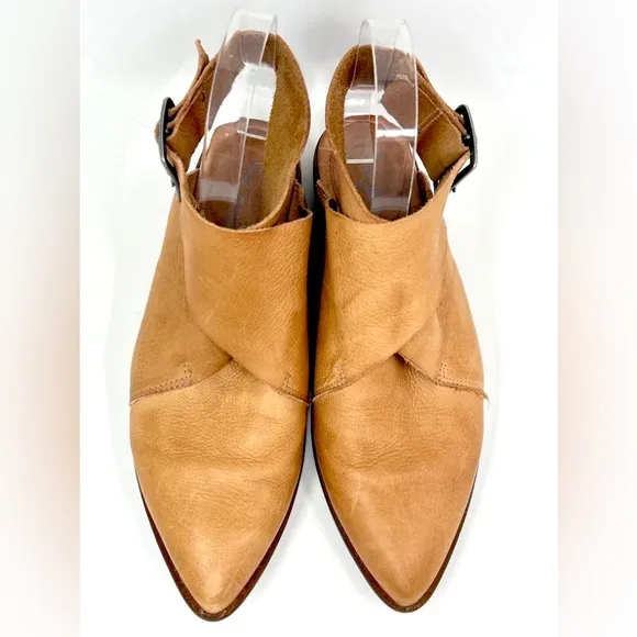 Leather Flat Pointy Wrap Around Ankle Boots