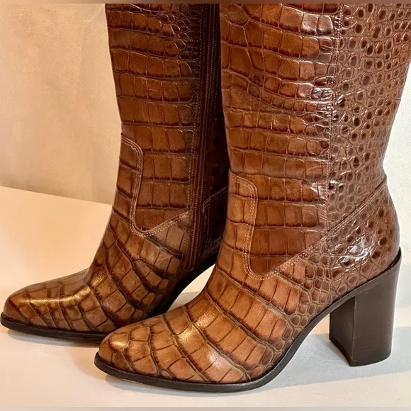 Leather Pearlanie knee high croc print boots
