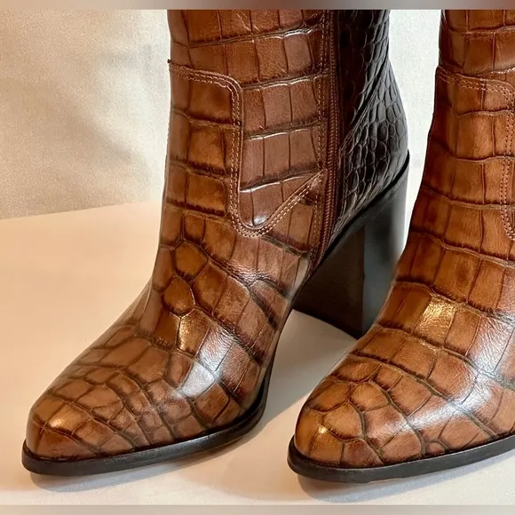 Leather Pearlanie knee high croc print boots