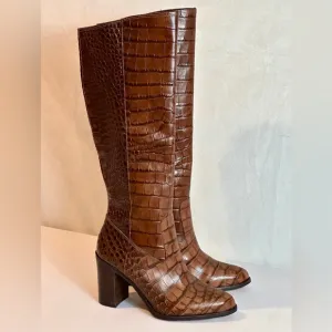Leather Pearlanie knee high croc print boots