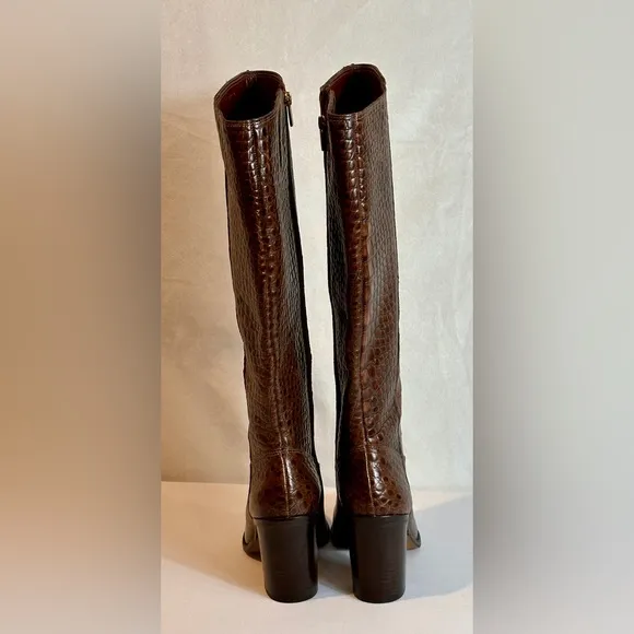 Leather Pearlanie knee high croc print boots