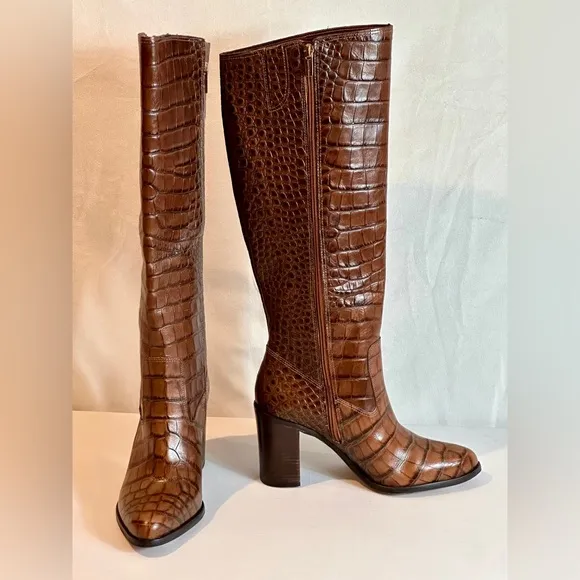 Leather Pearlanie knee high croc print boots